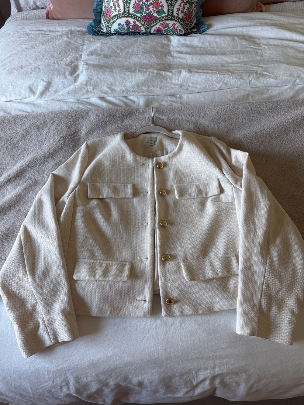 a new day Cream Textured Button-Front Blazer with Gold Buttons